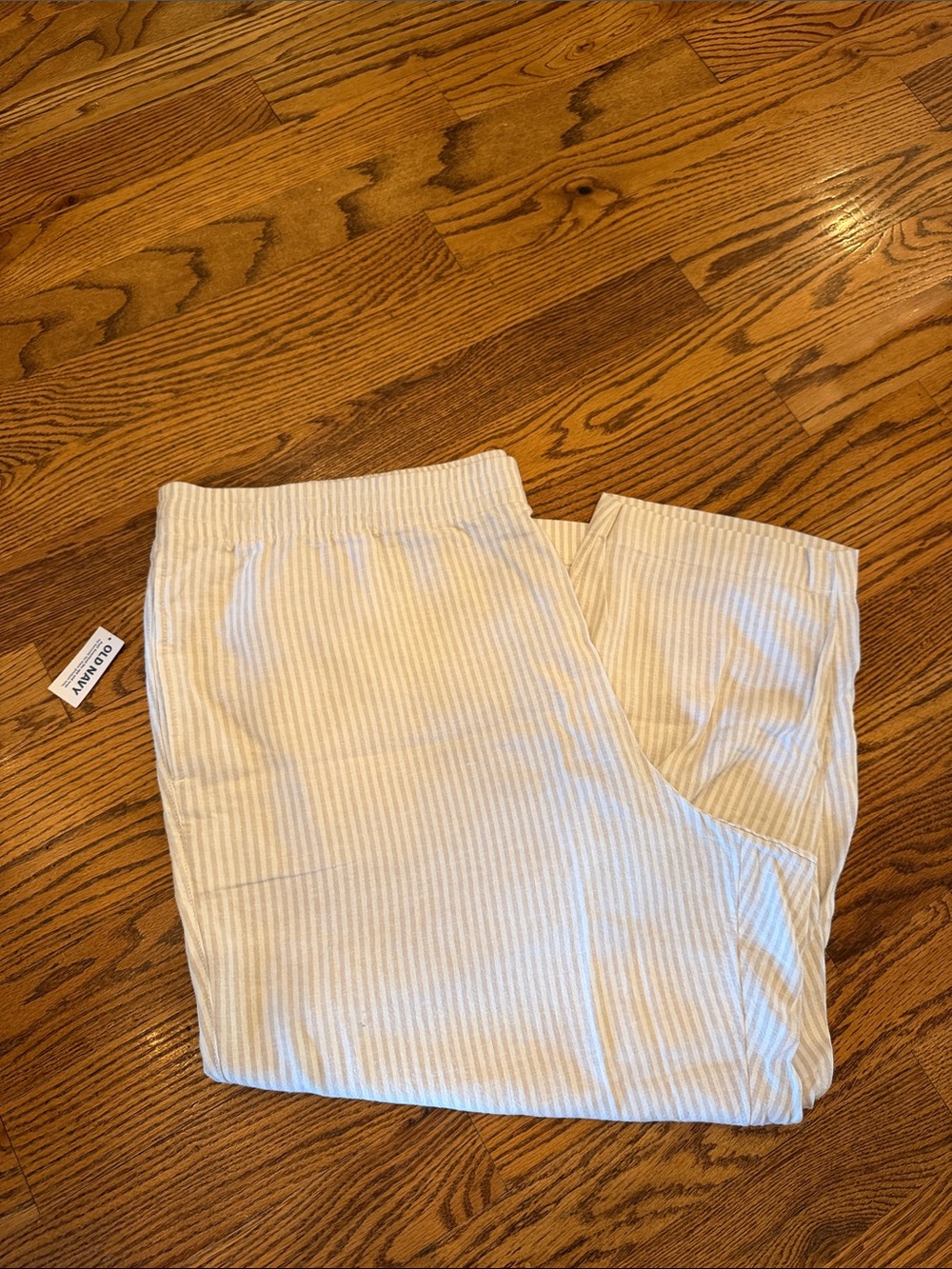 Old Navy Cream and White Striped linen blend pants